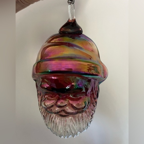 Iridescent Santa Head Thick Glass Ornament EUC - Picture 3 of 4